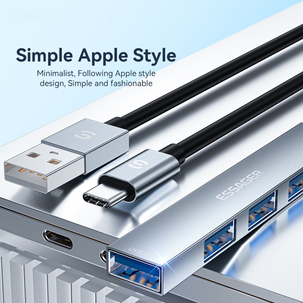 ESSAGER ESSAGER USB-A Hub 4x USB-A 2.0 Portar Aluminium Grå