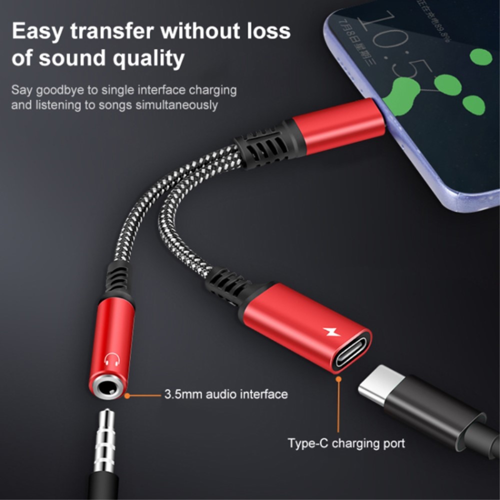 60W PD 2in1 USB-C Till USB-C/AUX-Hona Adapter Silver
