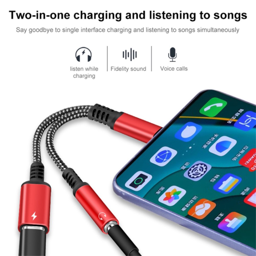  60W PD 2in1 USB-C Till USB-C/AUX-Hona Adapter Silver
