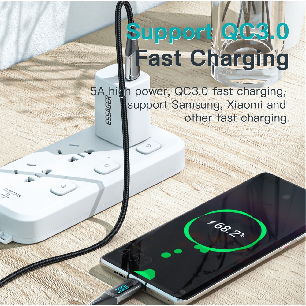 ESSAGER ESSAGER 1m 100W USB-C - USB-C LED Snabbladdning Svart