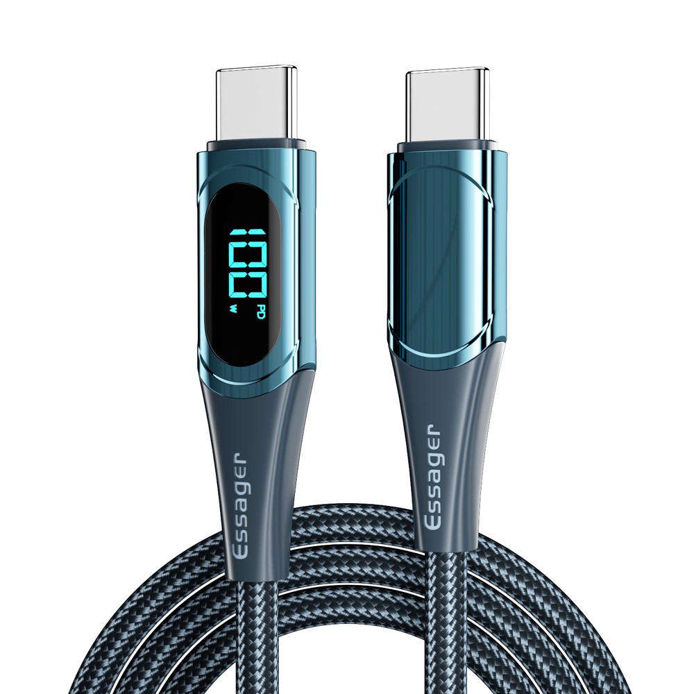 ESSAGER ESSAGER 1m 100W USB-C - USB-C LED Snabbladdning Blå
