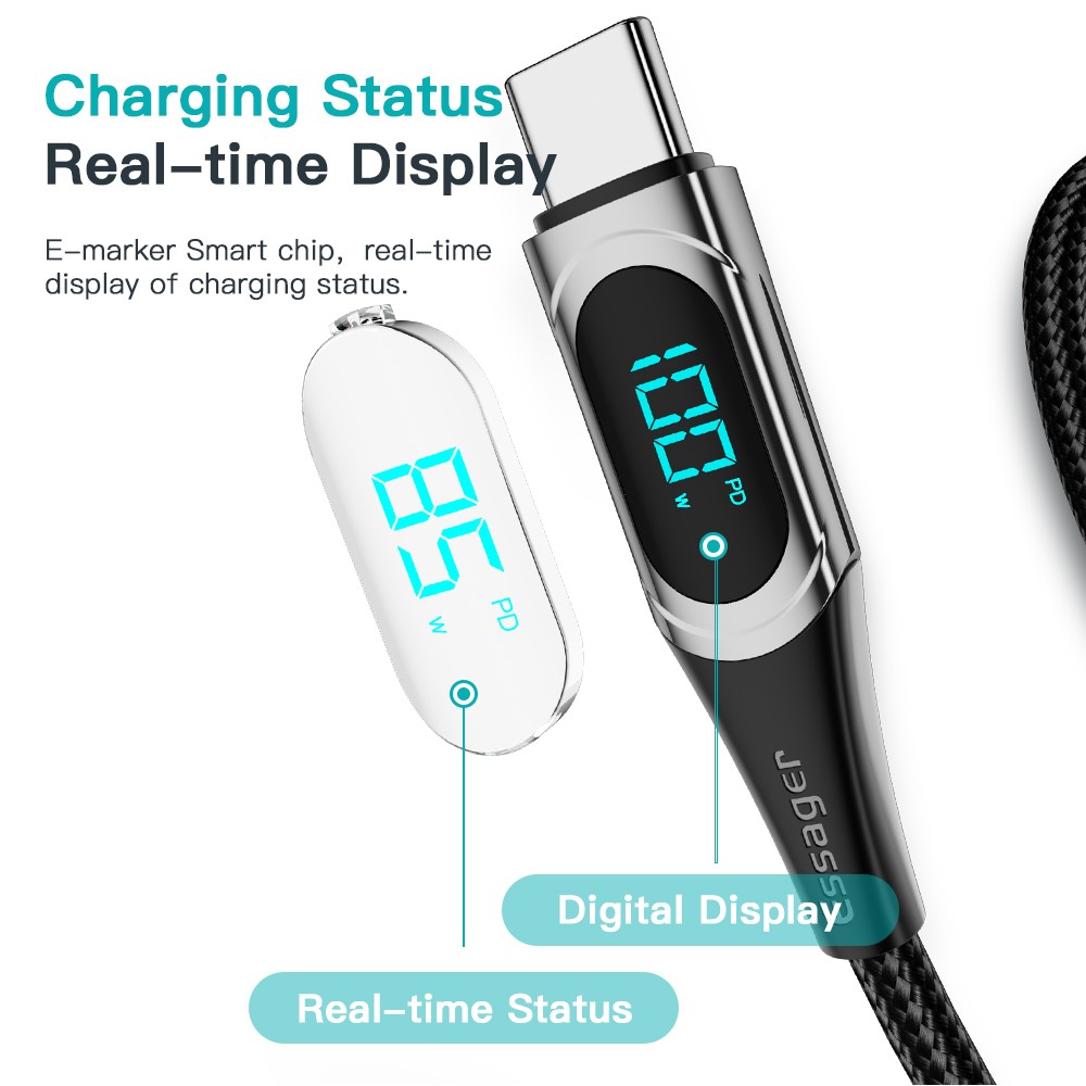 ESSAGER ESSAGER 1m 100W USB-C - USB-C LED Snabbladdning Blå
