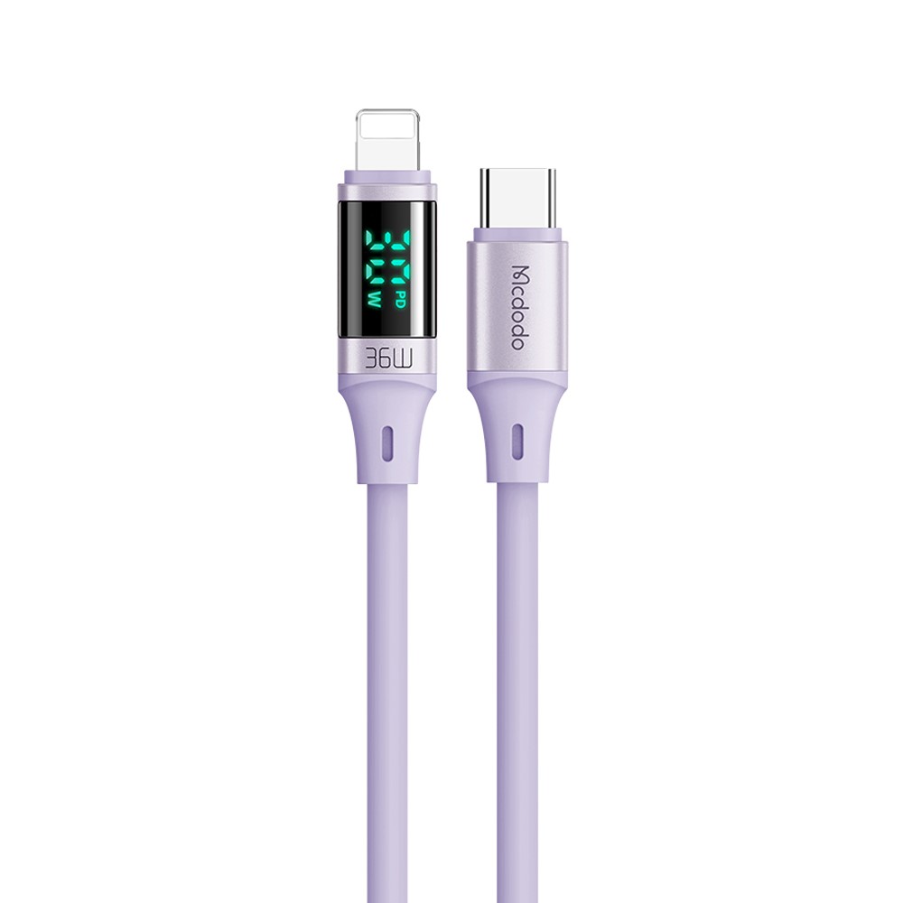 MCDODO Mcdodo 36W 1.2m PD USB-C - Lightning LED Silikon Kabel Lila
