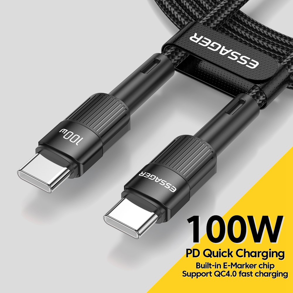 ESSAGER ESSAGER 1m 100W 5A PD USB-C - USB-C Laddningskabel Svart