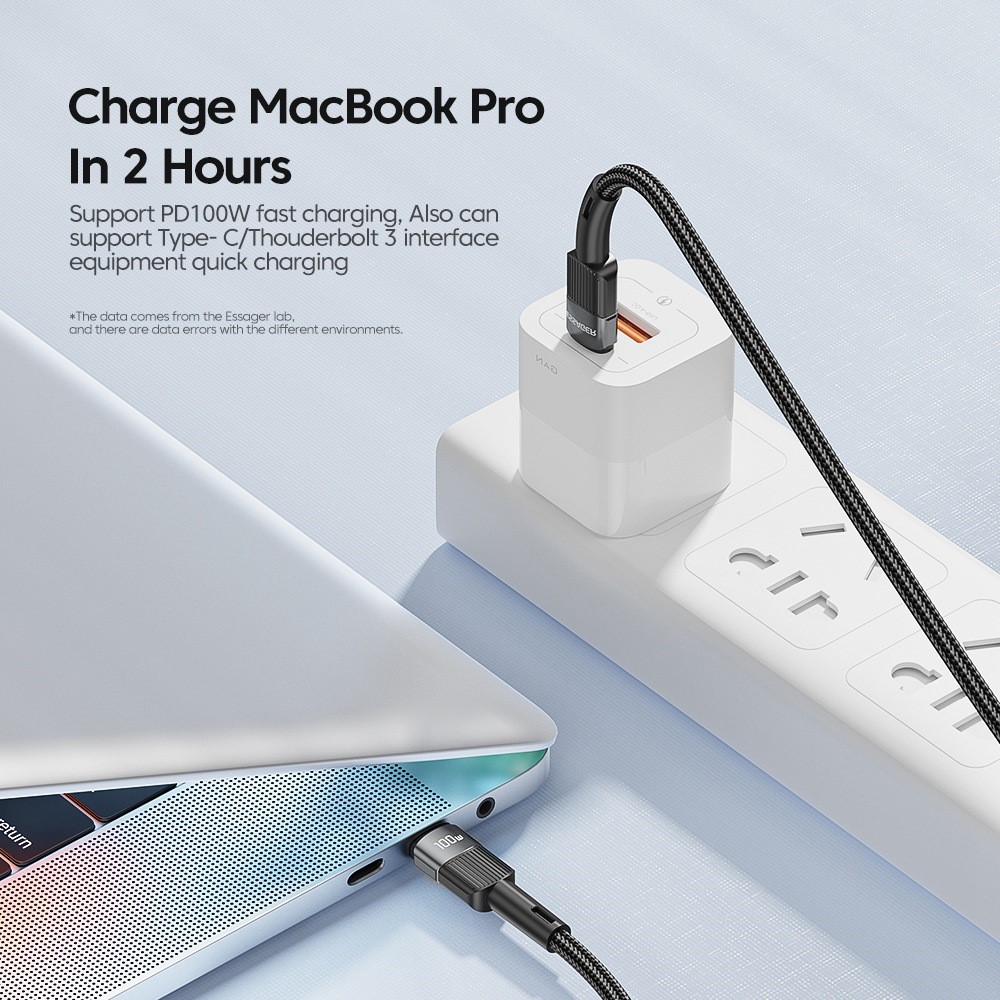 ESSAGER ESSAGER 1m 100W 5A PD USB-C - USB-C Laddningskabel Svart
