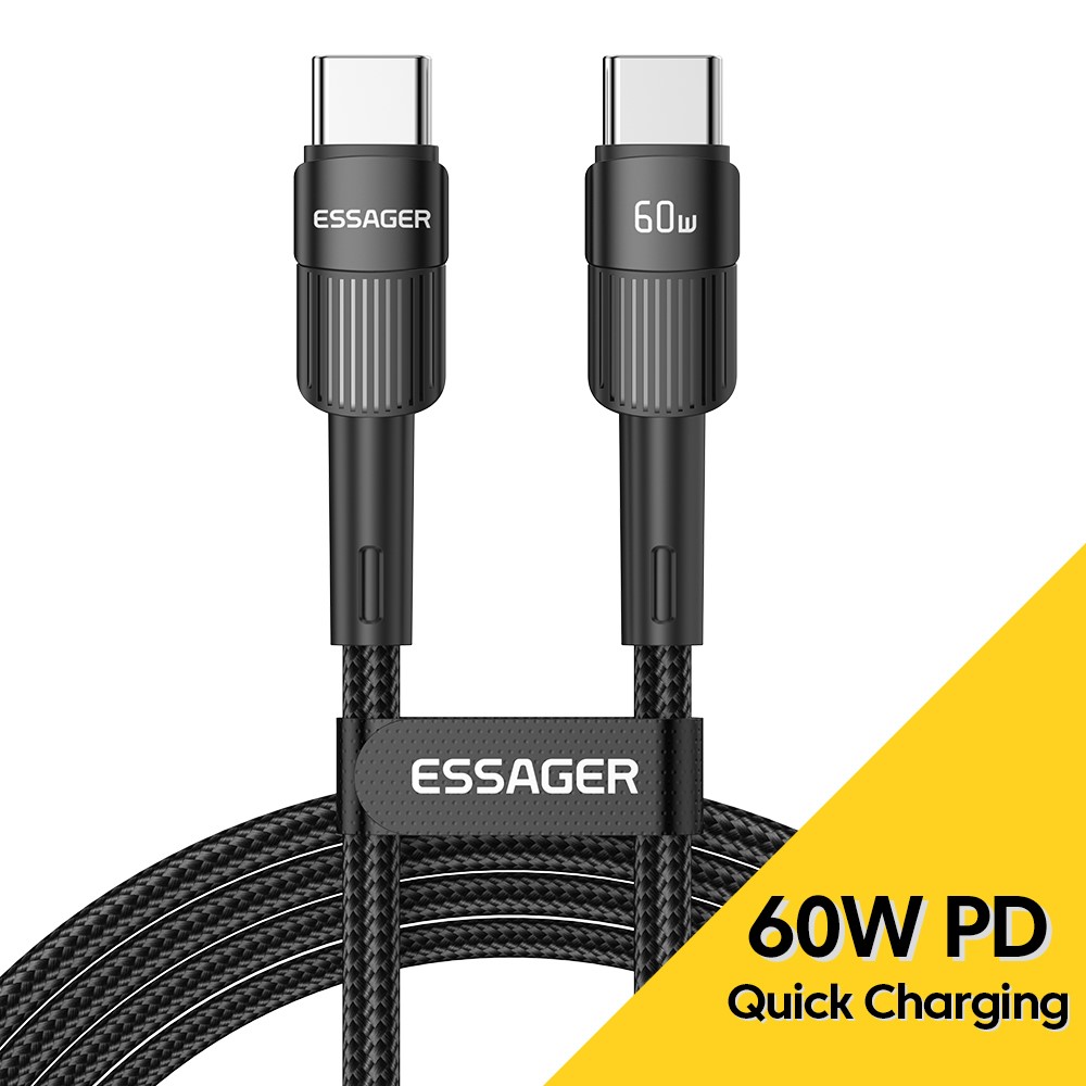 ESSAGER ESSAGER 1m 60W PD USB-C - USB-C Laddningskabel Svart