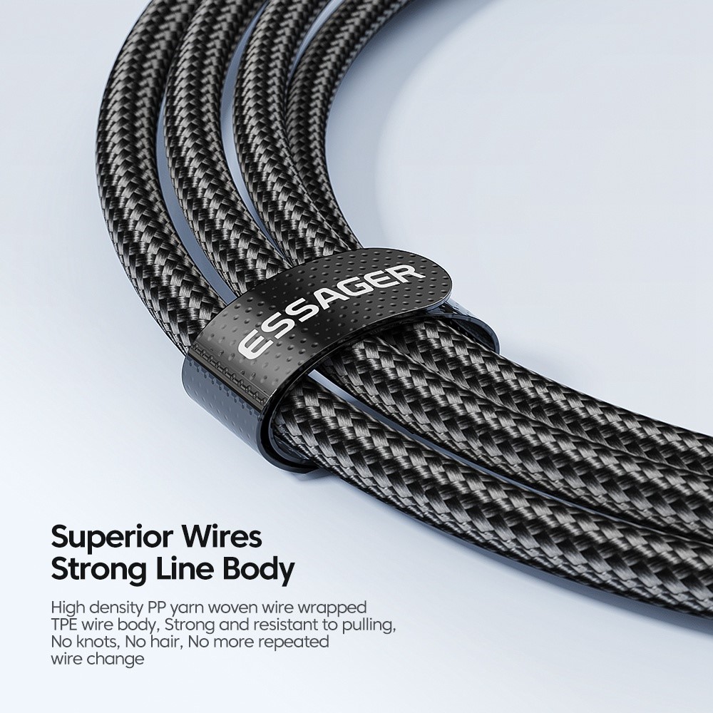 ESSAGER ESSAGER 3m 60W PD USB-C - USB-C Laddningskabel Svart
