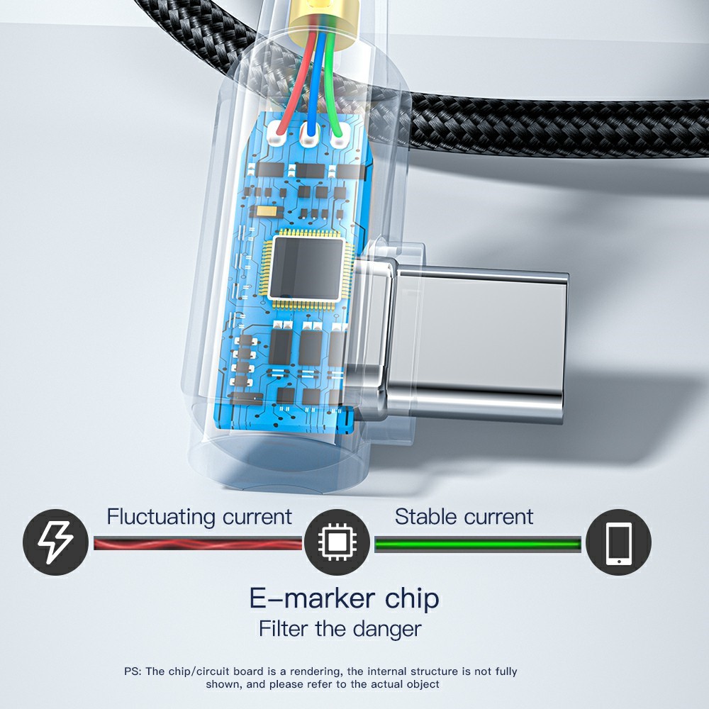 ESSAGER ESSAGER 2m 60W PD USB-C - USB-C Elbow Laddningskabel Svart
