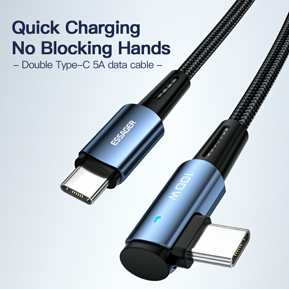 ESSAGER ESSAGER 2m 100W PD USB-C - USB-C Elbow Laddningskabel Svart