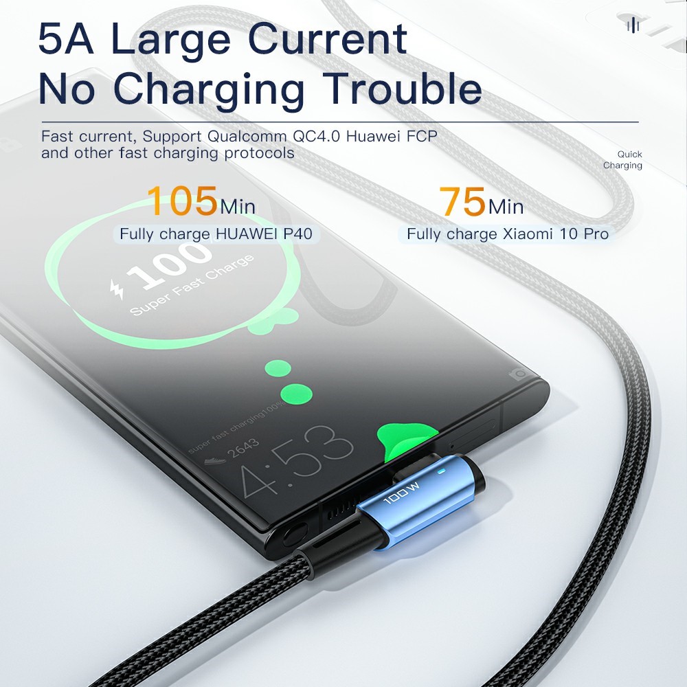 ESSAGER ESSAGER 1m 100W PD USB-C - USB-C Elbow Laddningskabel Svart