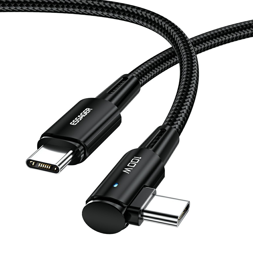 ESSAGER ESSAGER 3m 100W PD USB-C - USB-C Elbow Laddningskabel Svart