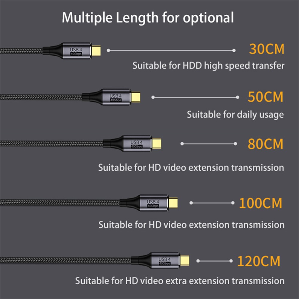  1.2m 100W Thunderbolt 3/4 Kabel USB-C - USB-C 8K/60Hz Svart