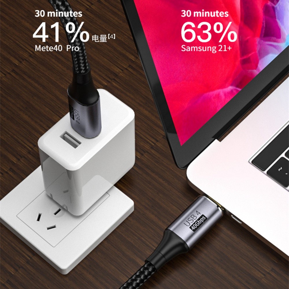  50cm 100W PD Thunderbolt 3/4 Kabel USB-C - USB-C 8K/60Hz Svart