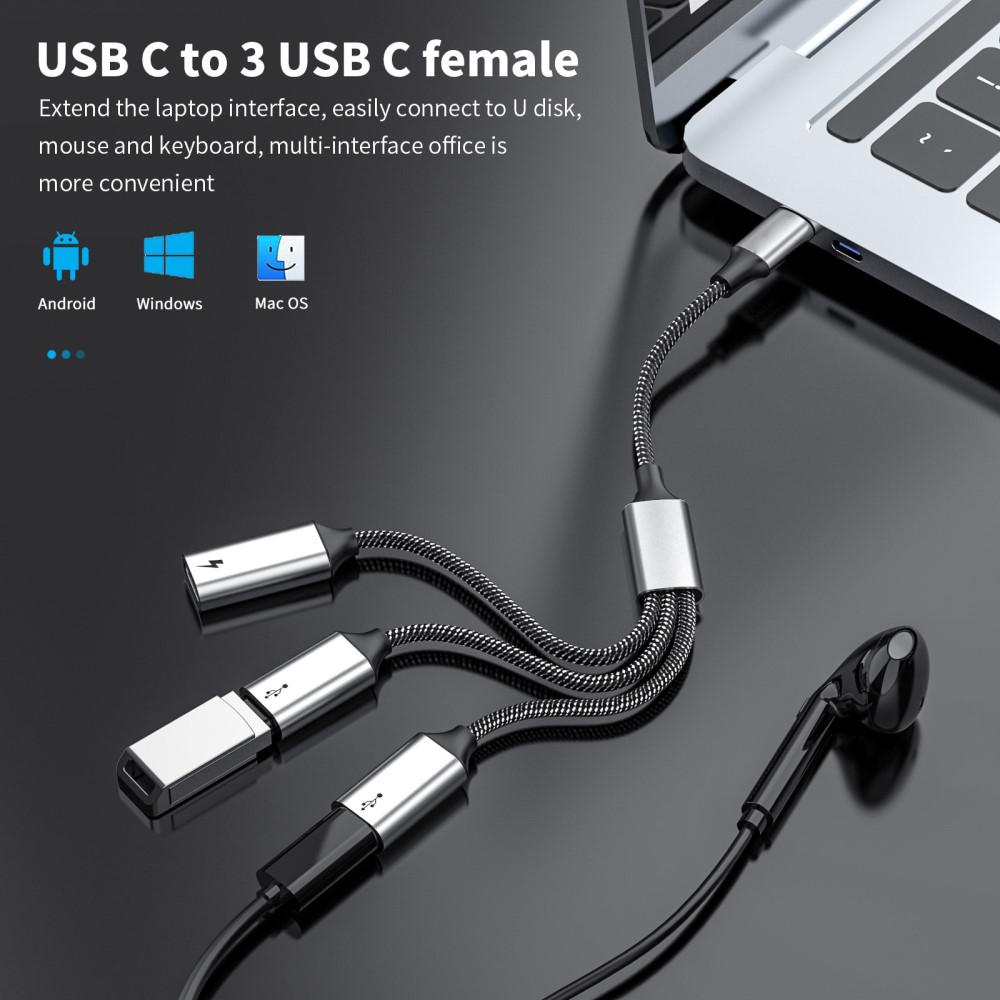  3in1 60W USB-C - 3x USB-C Hona Adapter Silver