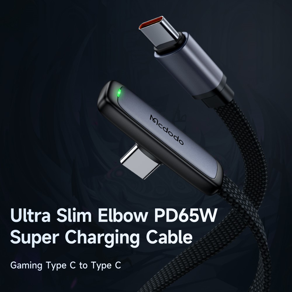 MCDODO Mcdodo 1.2m 65W PD USB-C - USB-C Elbow Kabel Svart