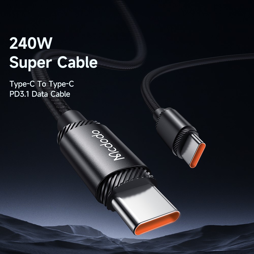 MCDODO Mcdodo 2m 240W PD USB-C - USB-C Nylonkabel Svart