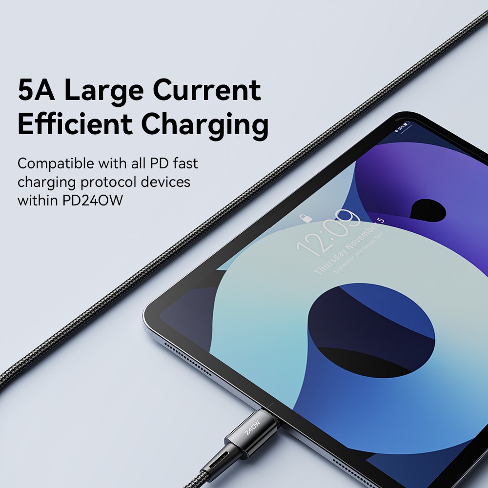 ESSAGER ESSAGER 1m 240W PD USB-C - USB-C Nylonkabel Svart