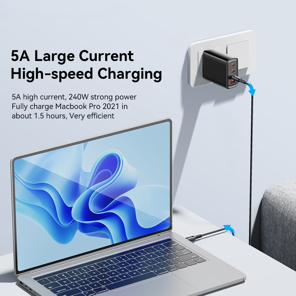 ESSAGER ESSAGER 2m 240W PD USB-C - USB-C Nylonkabel Svart