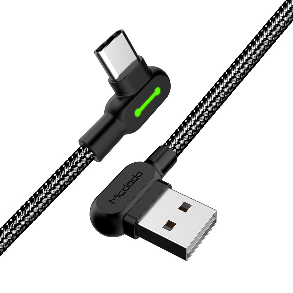 MCDODO Mcdodo 3m 2A USB-C Elbow Nylonflätad Kabel Svart
