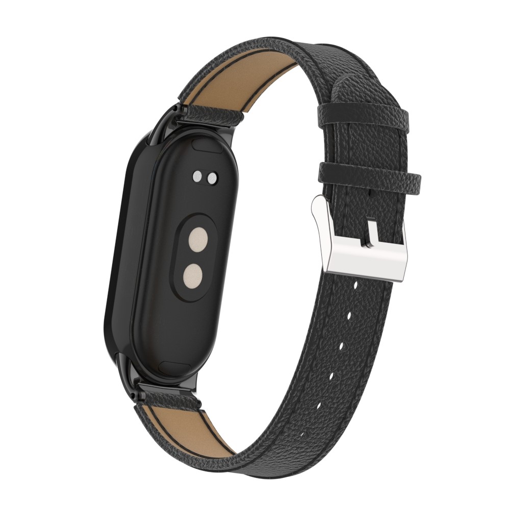  Xiaomi Smart Band 10/9/8 Armband Äkta Läder Litchi Svart
