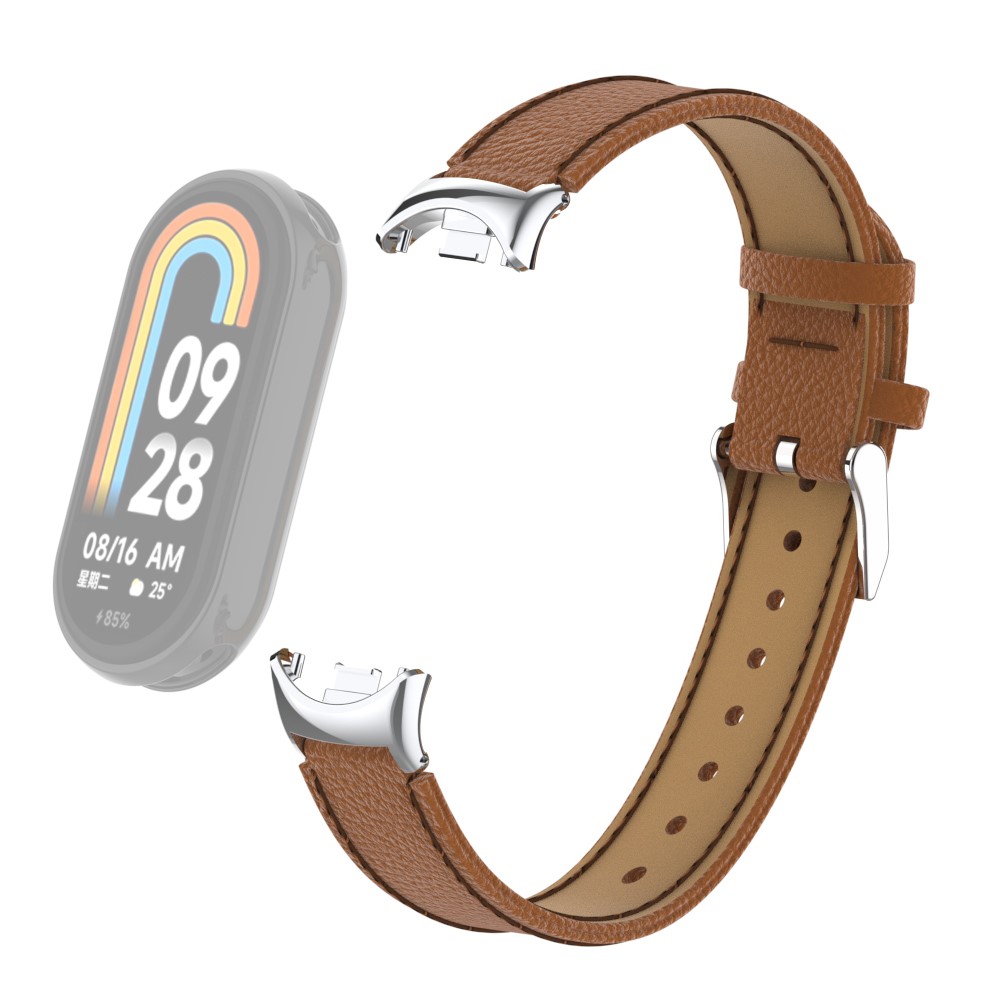  Xiaomi Smart Band 10/9/8 Armband Äkta Läder Litchi Brun