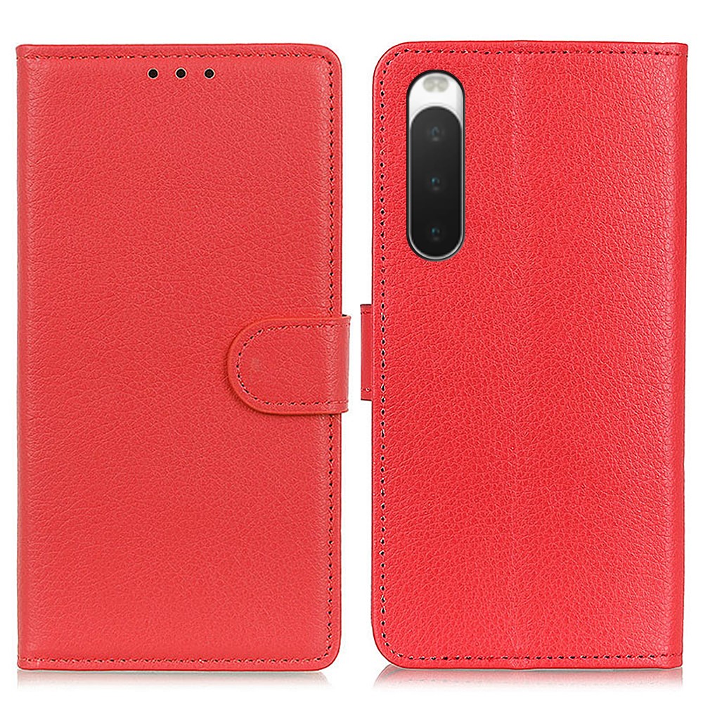  Sony Xperia 10 V Fodral Litchi Läder Röd
