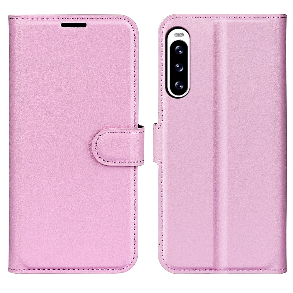  Sony Xperia 10 V Litchi Plånboksfodral Ljus Rosa