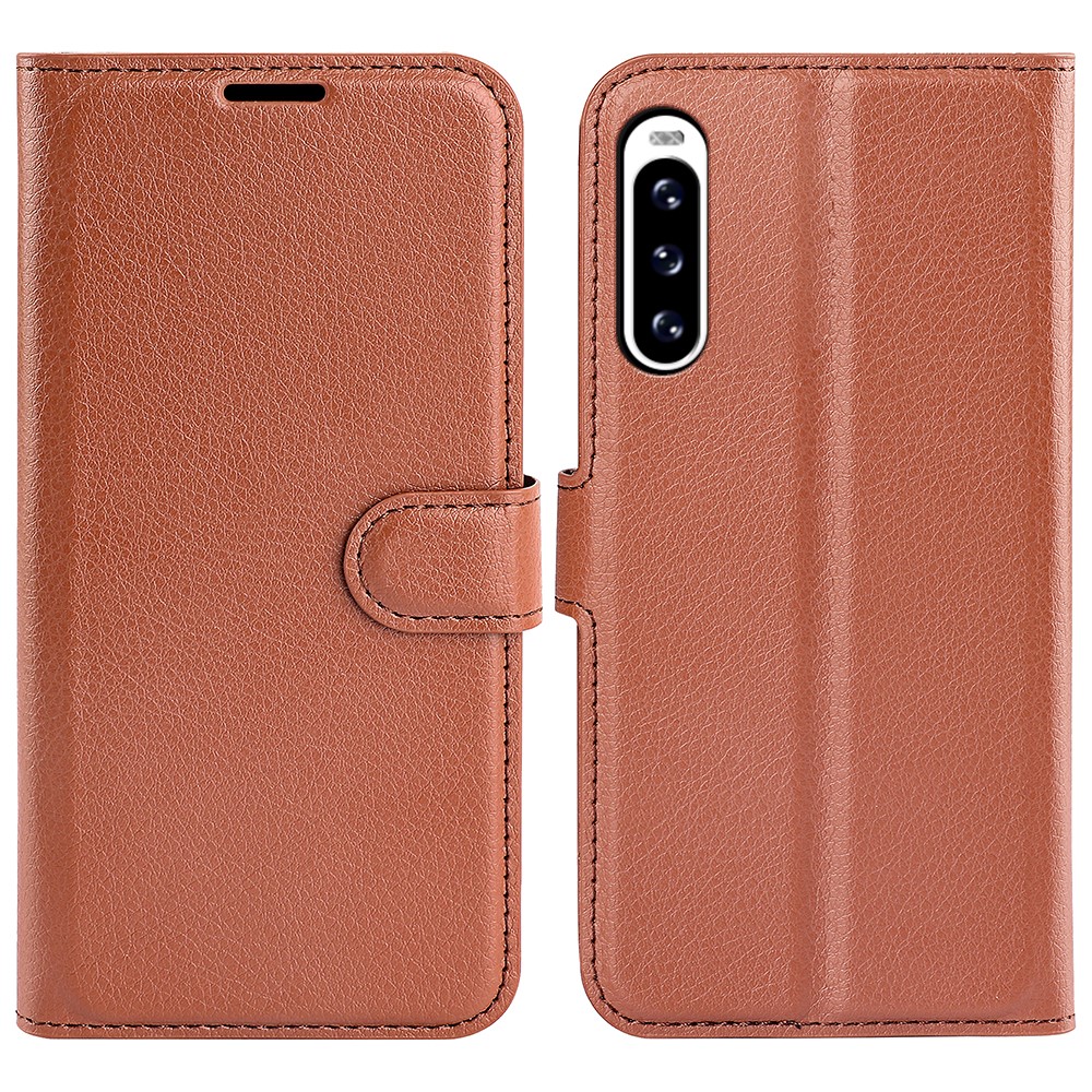  Sony Xperia 10 V Litchi Plånboksfodral Brun