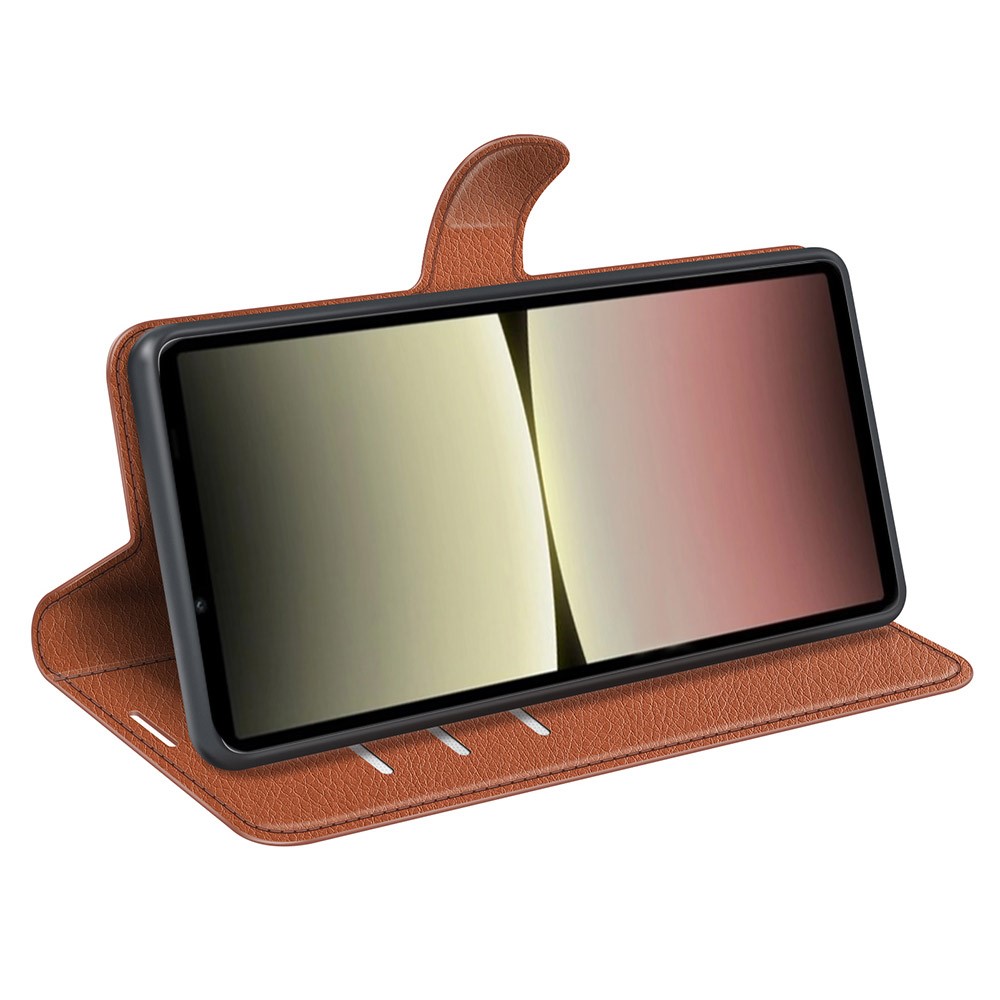  Sony Xperia 10 V Litchi Plånboksfodral Brun