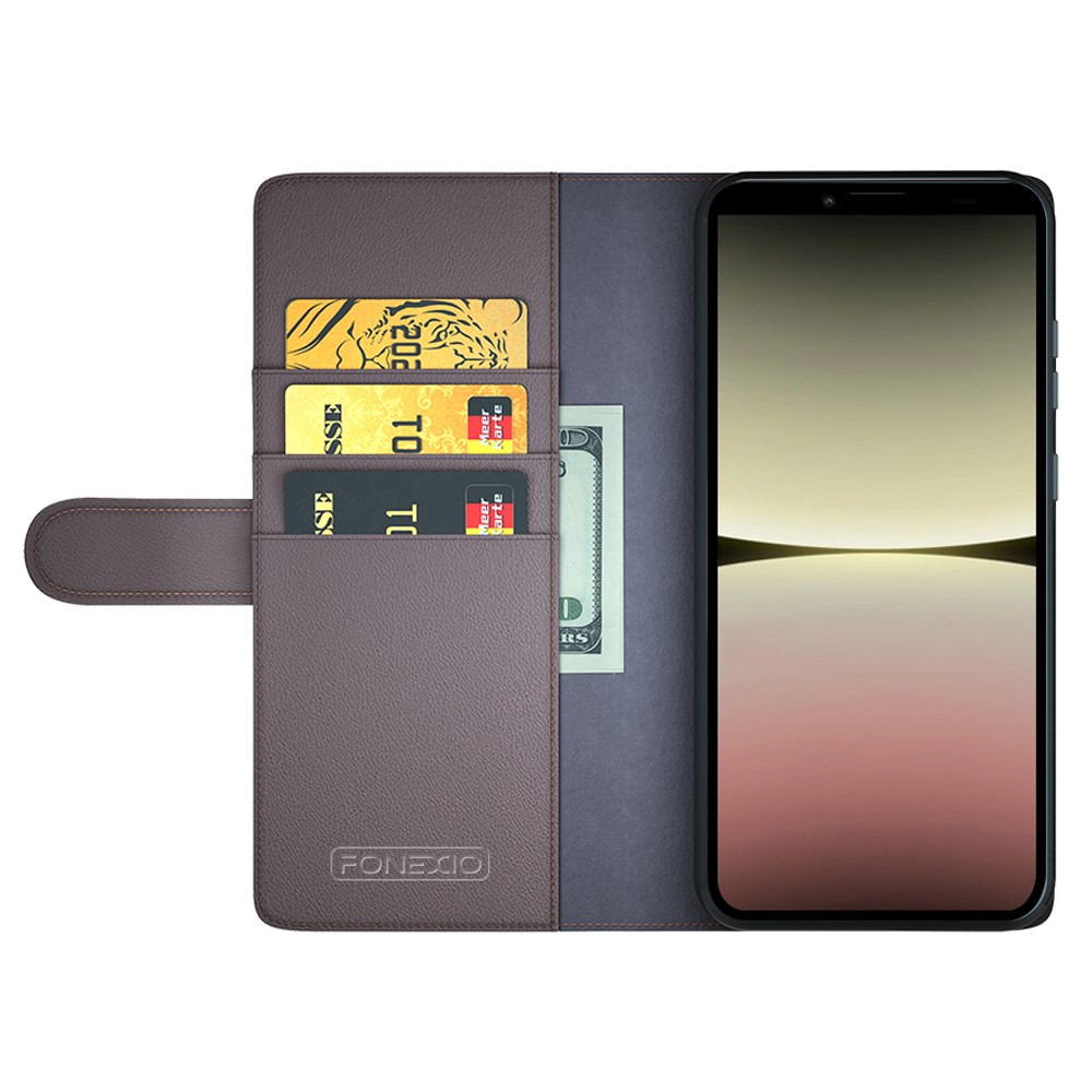  Sony Xperia 10 V Fodral Premium Split Läder Brun