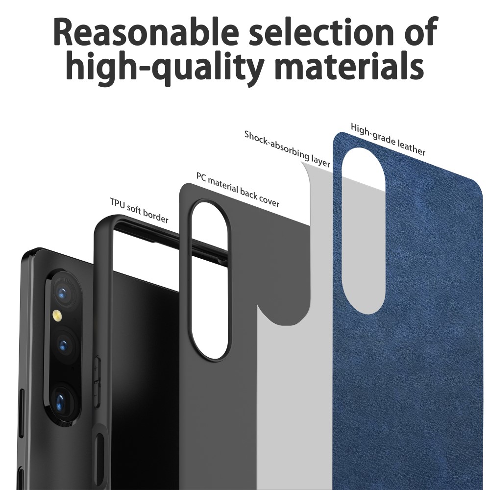  Sony Xperia 1 V Skal Retro Läder Blå