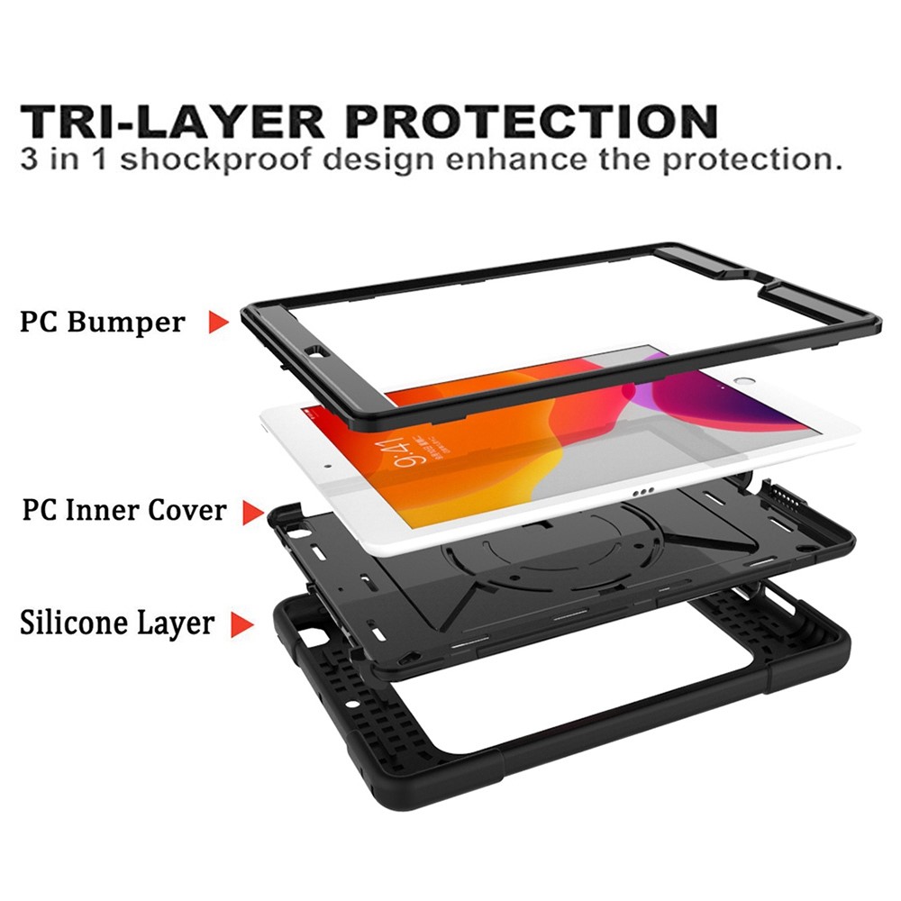  iPad 10.2 2019/2020/2021 Skal Hybrid 360 Kickstand Svart