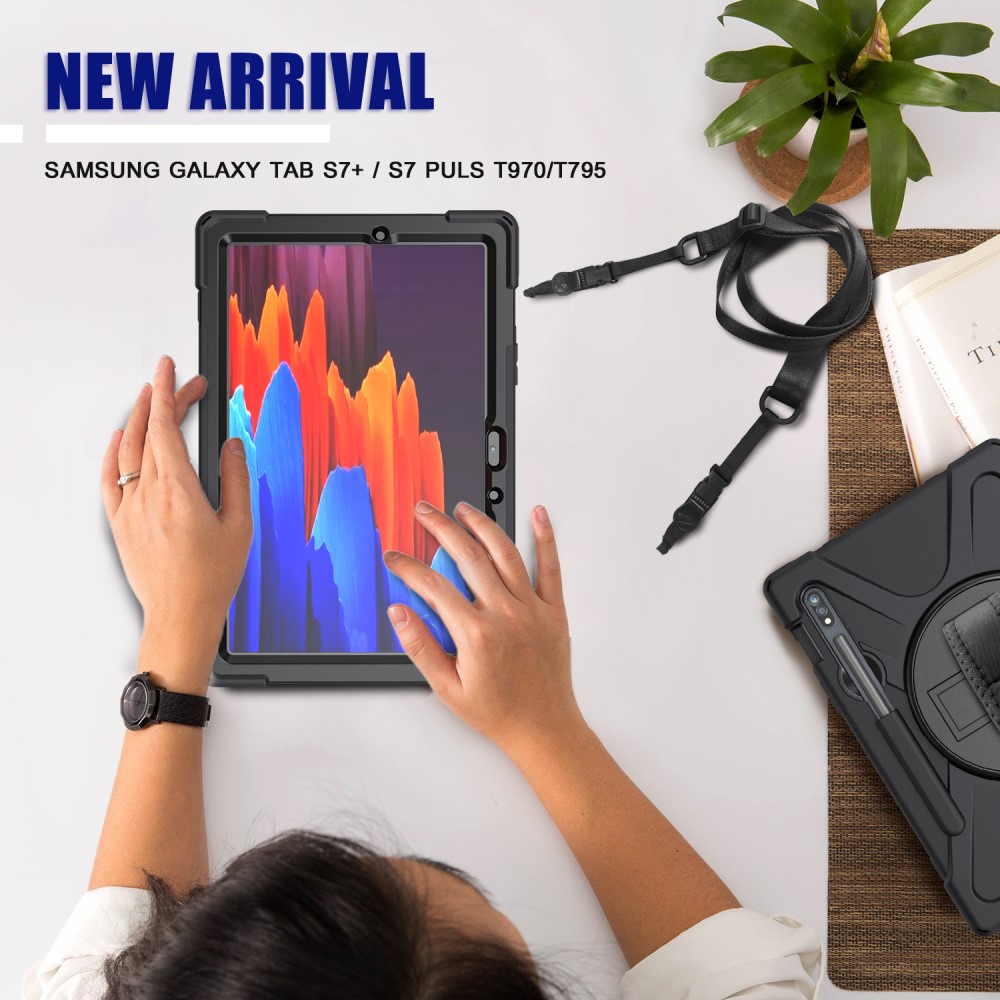  Galaxy Tab S8 / Tab S7 Skal 360° Hybrid Kickstand Med Strap