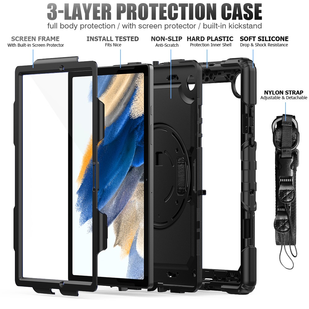  Galaxy Tab A8 10.5 Skal Shockproof Hybrid Kickstand Strap