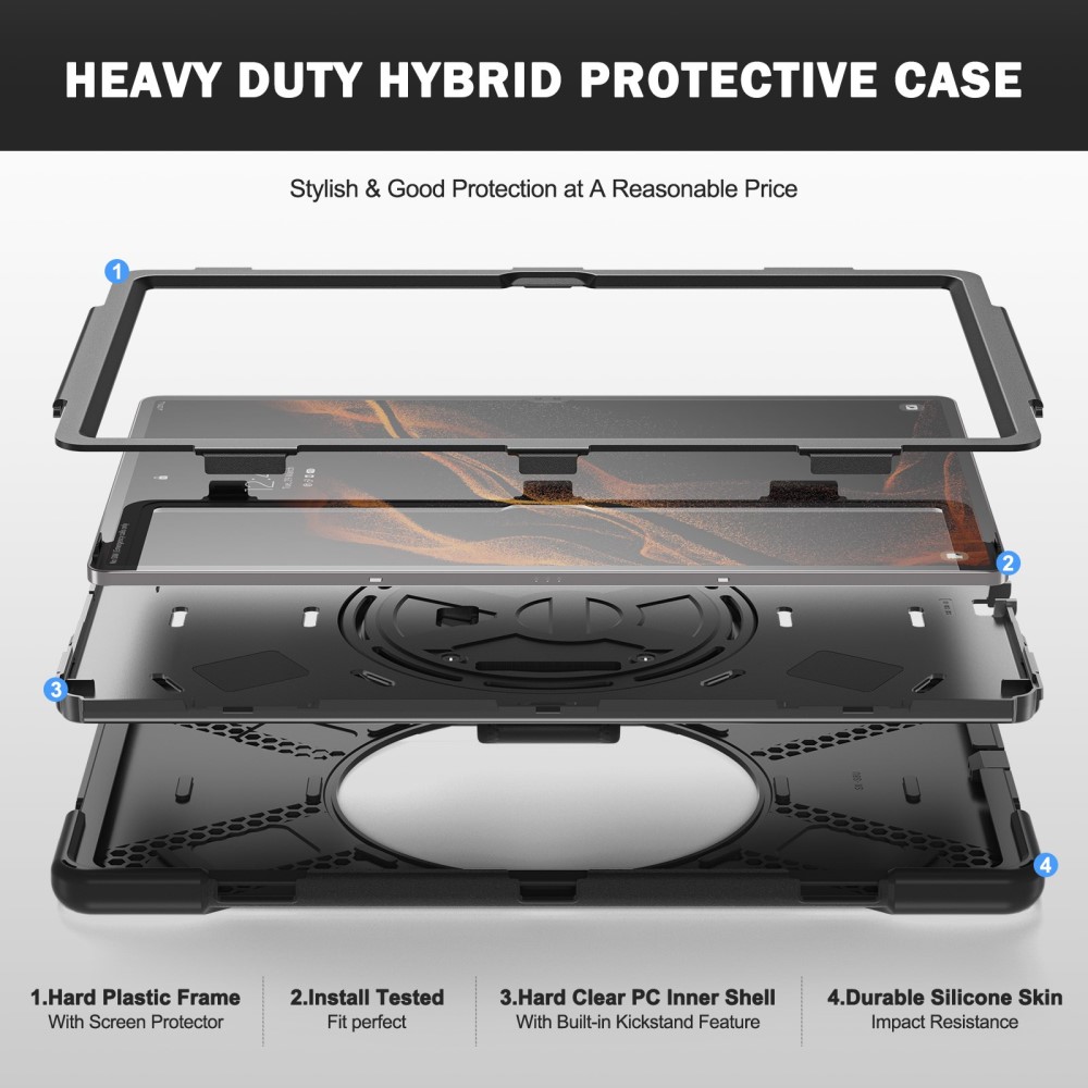  Galaxy Tab S8 Ultra Skal X-Shape Shockproof Kickstand
