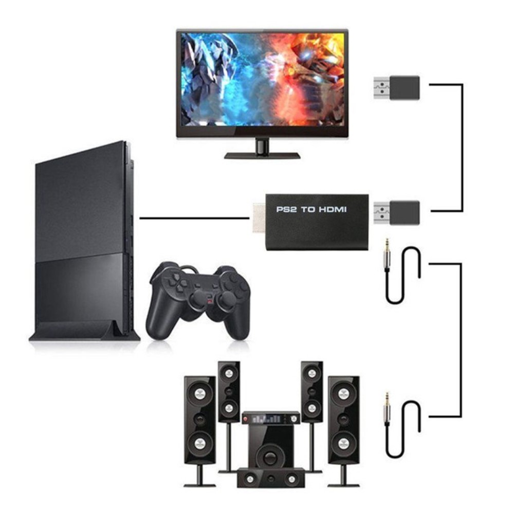  PS2 till HDMI Med AUX Adapter Svart