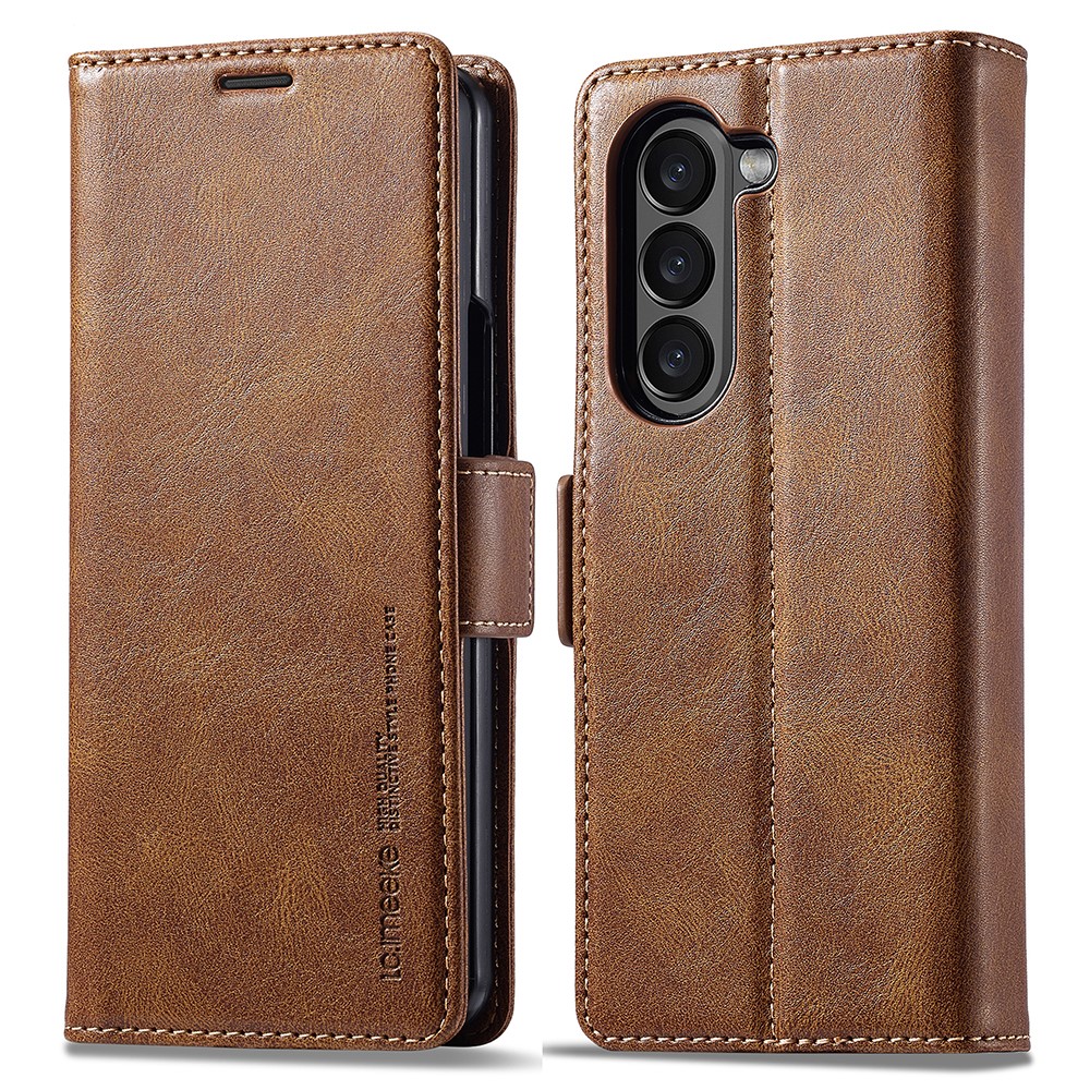 LC.IMEEKE LC.IMEEKE Galaxy Z Fold 5 Fodral RFID Läder Brun