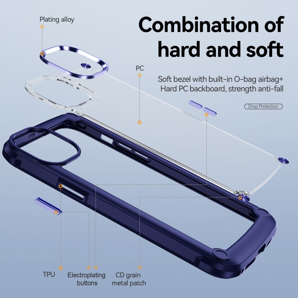  iPhone 15 Pro Max Skal Shockproof Hybrid Armor Blå