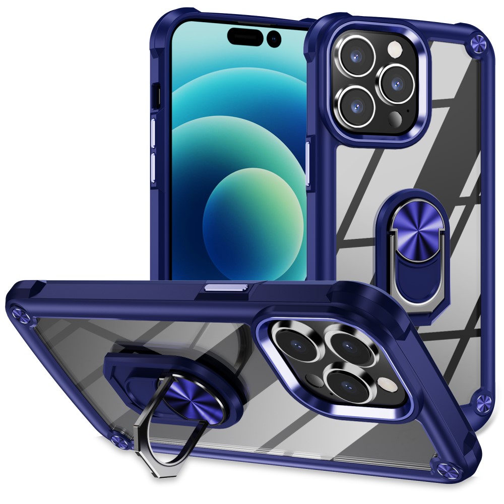  iPhone 15 Pro Skal Ring Shockproof Hybrid Blå