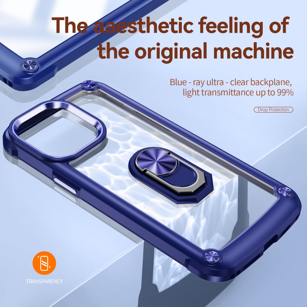  iPhone 15 Pro Skal Ring Shockproof Hybrid Blå