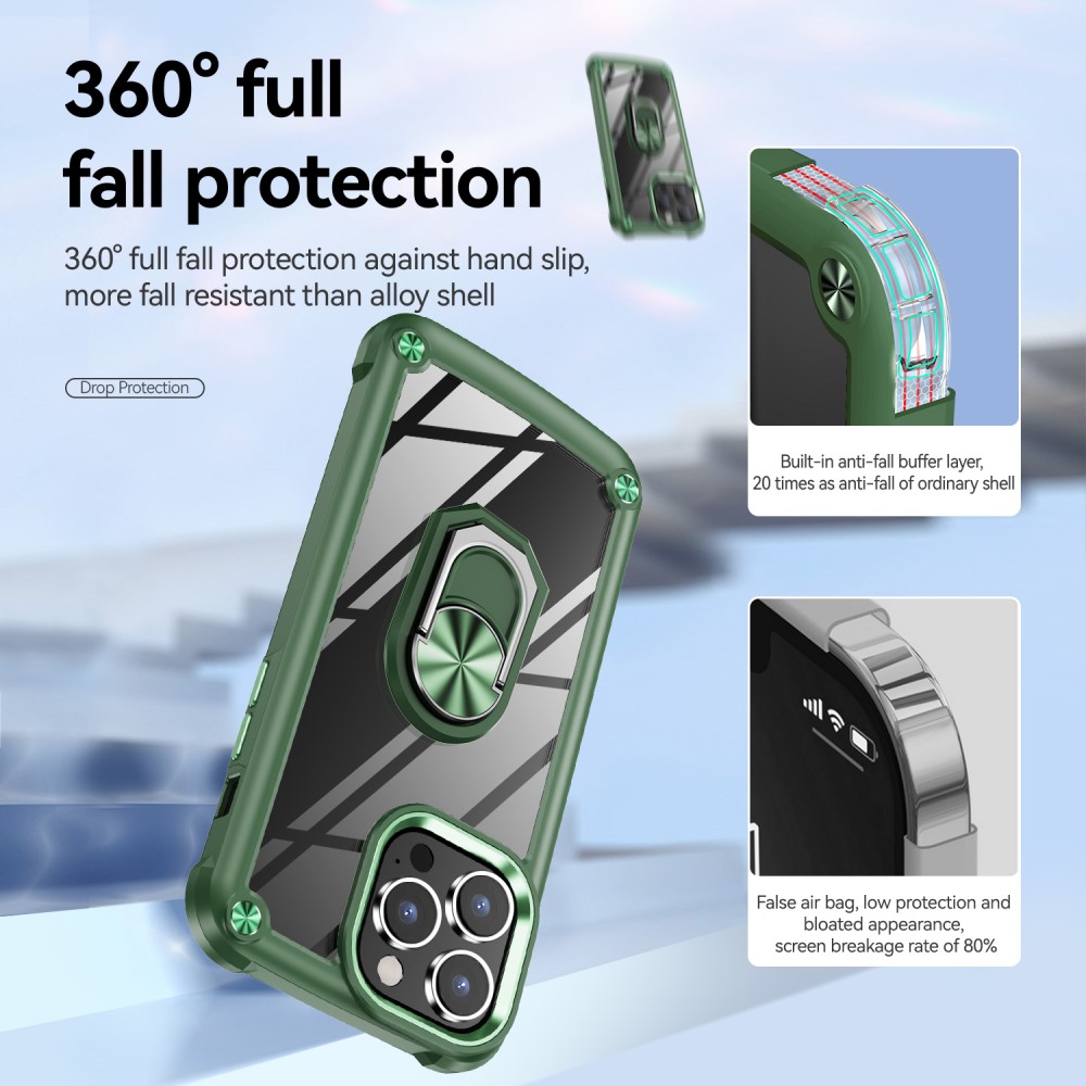  iPhone 15 Pro Skal Ring Shockproof Hybrid Grön