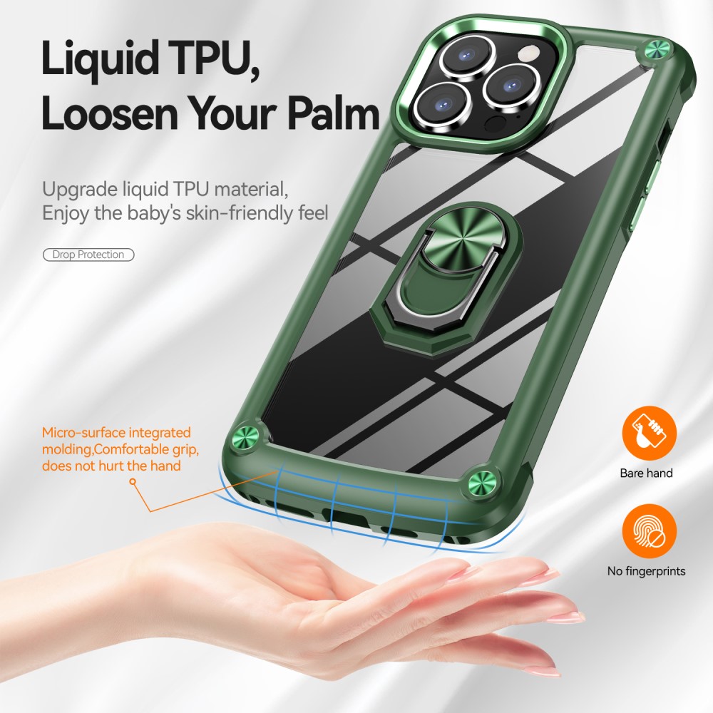  iPhone 15 Pro Skal Ring Shockproof Hybrid Grön