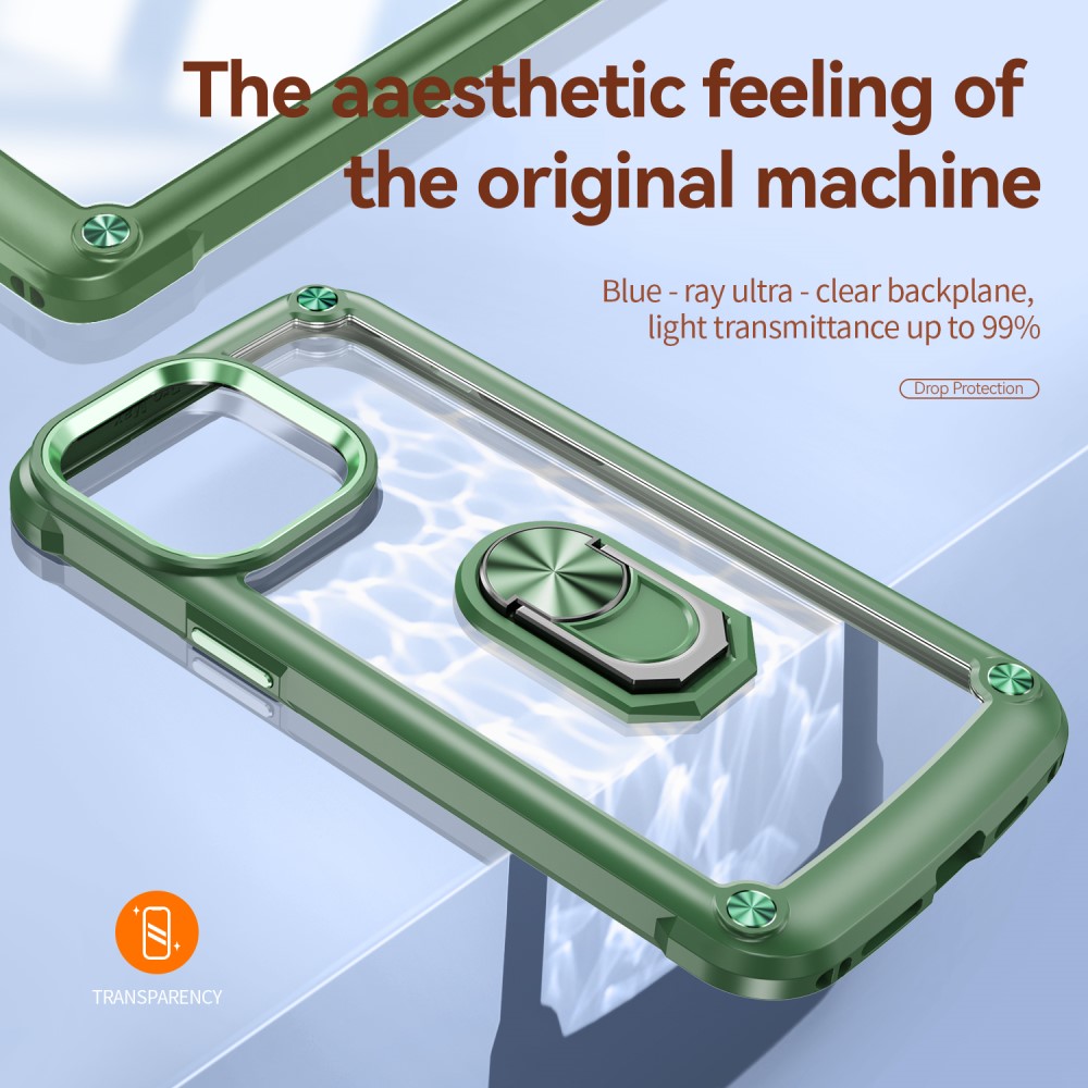  iPhone 15 Pro Max Skal Ring Shockproof Hybrid Grön