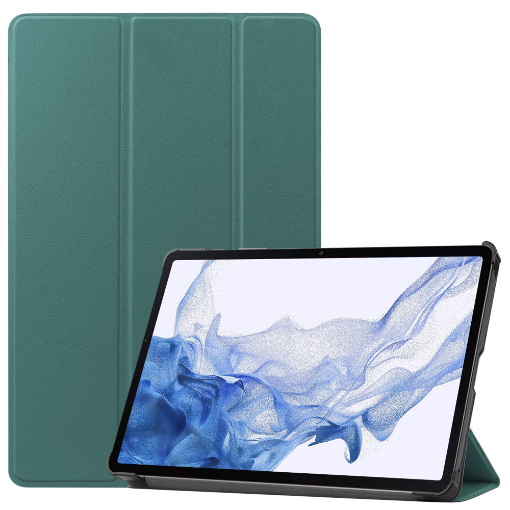  Samsung Galaxy Tab S9 Fodral Tri-Fold Läder Svartgrön