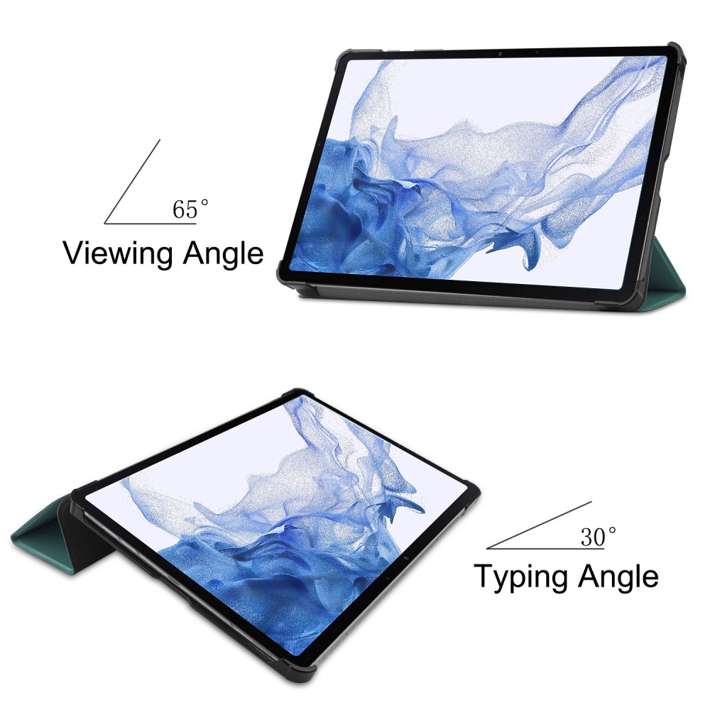  Samsung Galaxy Tab S9 Fodral Tri-Fold Läder Svartgrön
