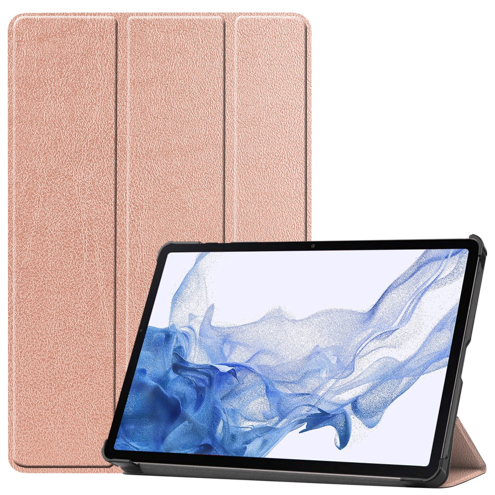 Samsung Galaxy Tab S9 Fodral Tri-Fold Läder Roséguld