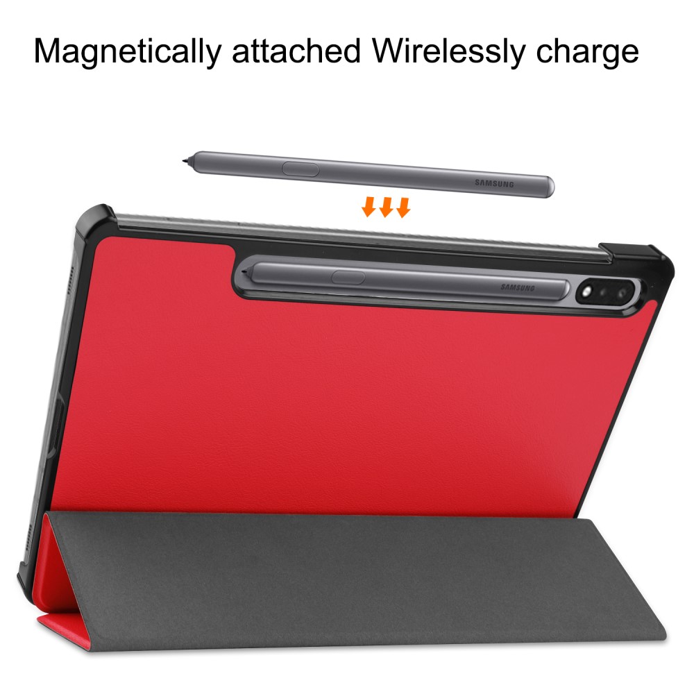  Samsung Galaxy Tab S9 Fodral Tri-Fold Läder Röd
