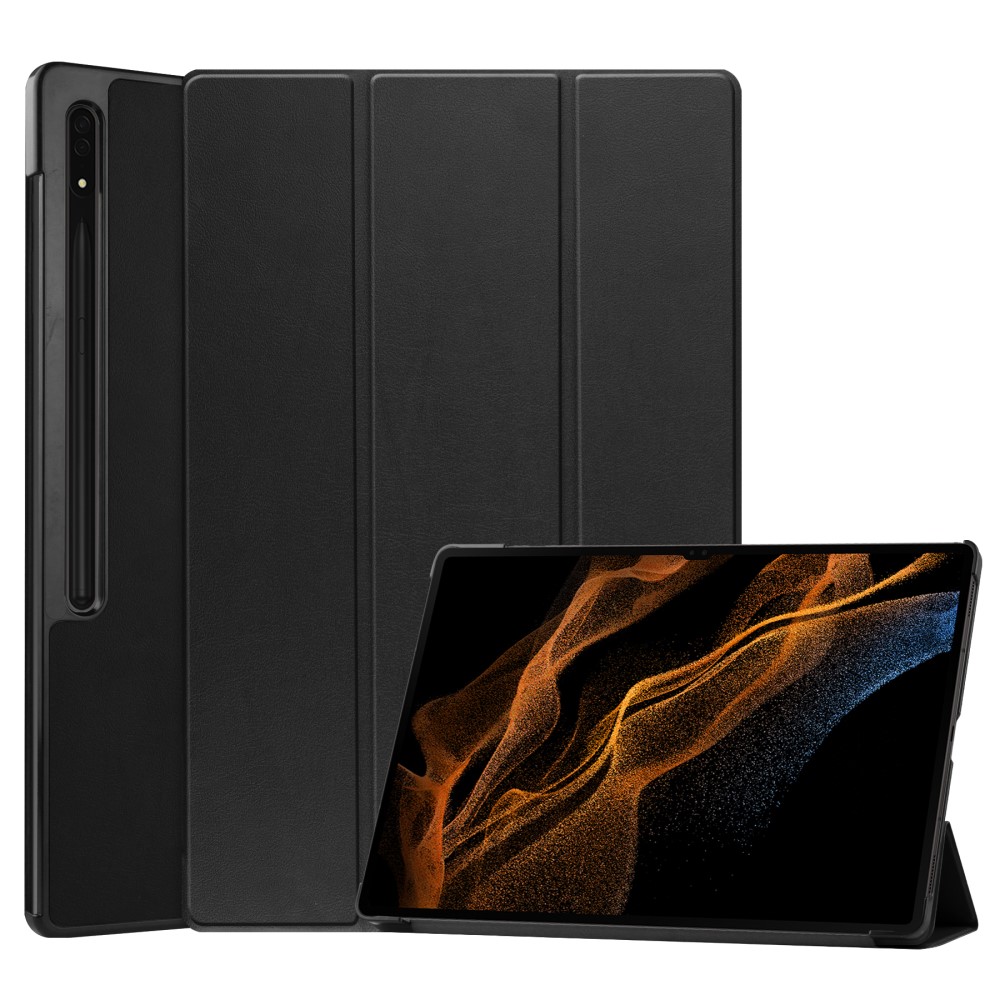  Samsung Galaxy Tab S9 Ultra Fodral Tri-Fold Läder Svart
