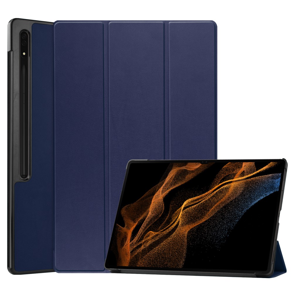  Samsung Galaxy Tab S9 Ultra Fodral Tri-Fold Läder Blå