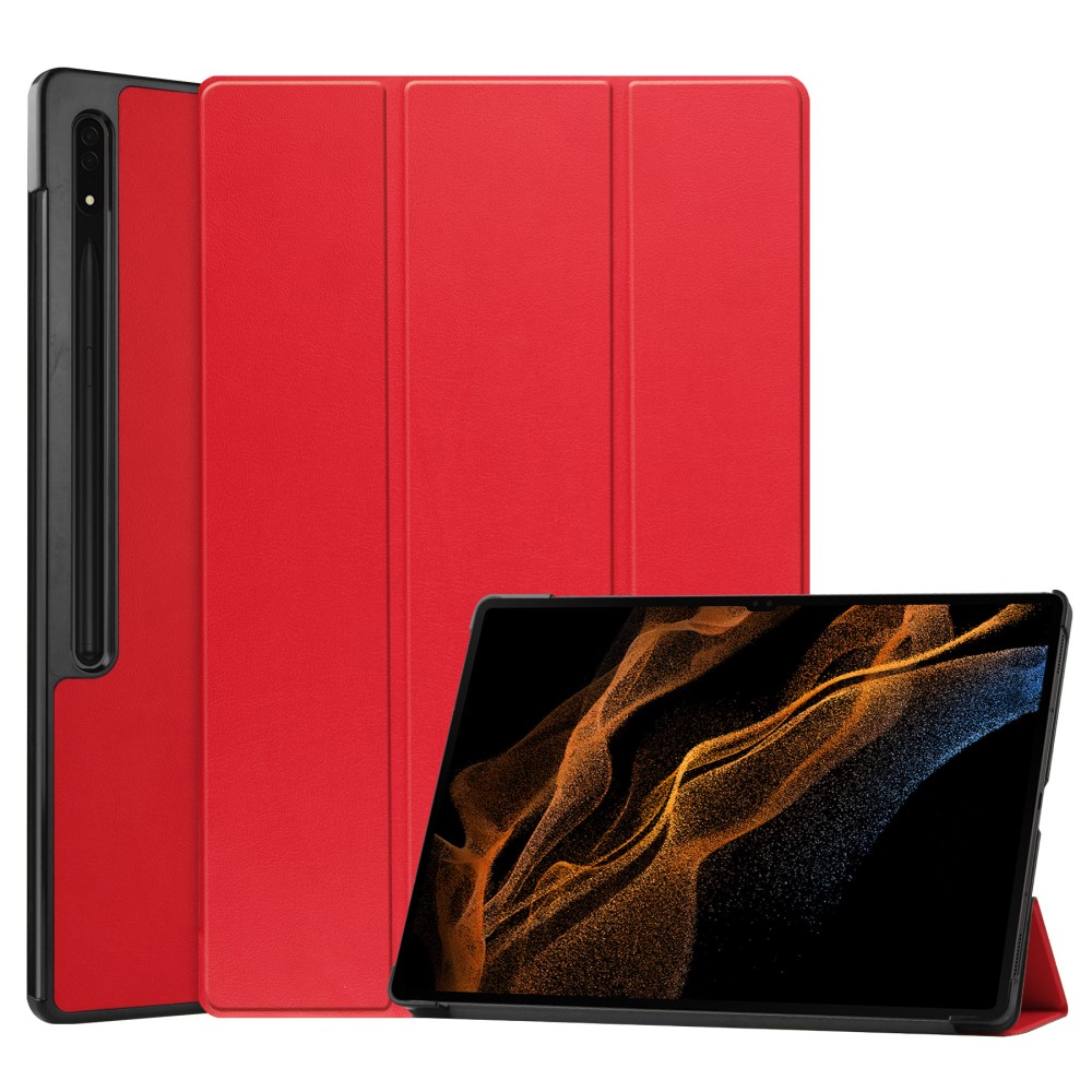  Samsung Galaxy Tab S9 Ultra Fodral Tri-Fold Läder Röd